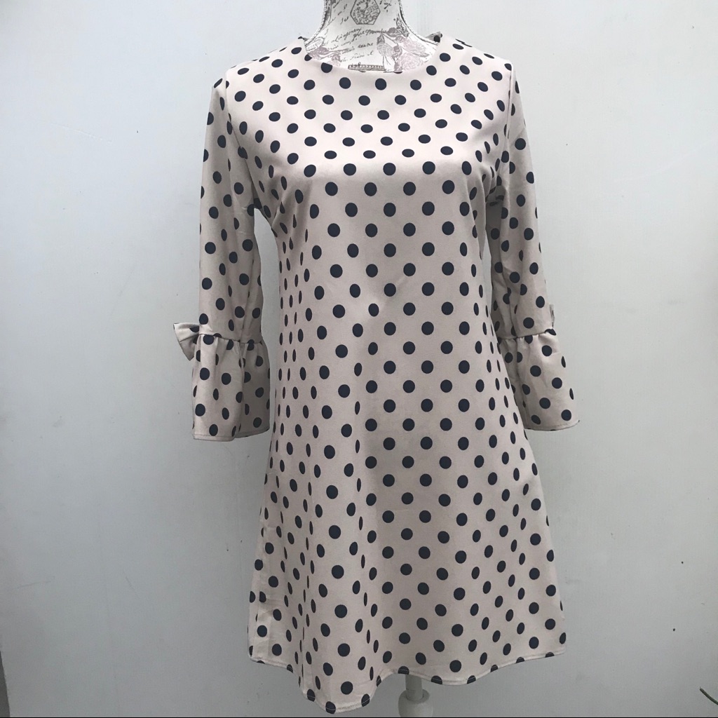 Nuna Lie Cream With Navy Blue Dots Dress